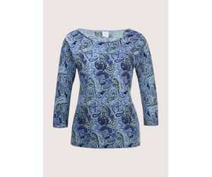 Longpullover MADELEINE "Kaschmirpullover Leichter Feinstrickpullover mit Paisley-Muster", Damen, Gr. 40/42, weiß (wollweiß, schwarz, multicolor), Obermaterial: 100% Kaschmir WS., Modern, U-Boot-Aussch