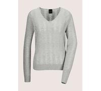 Longpullover MADELEINE "Kaschmirpullover Luxuriöser Strickpullover mit Ajour-Muster", Damen, Gr. 40/42, grau (silbergrau, wollweiß, melange), Obermaterial: 100% Kaschmir WS., Modern, V-Ausschnitt, Pul