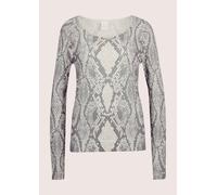 Longpullover MADELEINE "Pullover Ajour-Pullover mit Unikat-Print", Damen, Gr. 40/42, weiß (wollweiß, silbergrau, multicolor), Obermaterial: 100% Baumwolle CO., Modern, normal, Pullover Longpullover (1