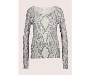 Longpullover MADELEINE "Pullover Ajour-Pullover mit Unikat-Print", Damen, Gr. 40/42, weiß (wollweiß, silbergrau, multicolor), Obermaterial: 100% Baumwolle CO., Modern, normal, Pullover Longpullover (1