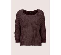 Longpullover MADELEINE "Pullover Boxy-Strickpullover mit Ajour-Design", Damen, Gr. 40/42, braun, Obermaterial: 50% Alpaka WP. 50% Polyamid PA., Modern, normal, U-Boot-Ausschnitt, Pullover Longpullover