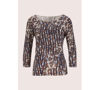 Longpullover MADELEINE "Pullover Edler Druckpullover mit 3/4-Arm", Damen, Gr. 40/42, weiß (wollweiß, multicolor, cognac), Obermaterial: 100% Schurwolle WV., Modern, normal, U-Boot-Ausschnitt, Pullover
