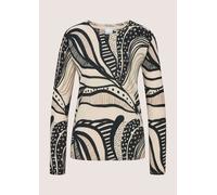 Longpullover MADELEINE "Pullover Feinstrick-Pullover mit Fantasy-Print", Damen, Gr. 48, beige (wollweiß, schwarz, beige), Modern, comfort fit, Pullover Longpullover (65071665-48) wollweiß, schwarz, be