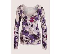 Longpullover MADELEINE "Pullover Feinstrick-Pullover mit Unikat-Print", Damen, Gr. 40/42, grau (grau, kristalllila, multicolor), Obermaterial: 82% Viskose CV. 12% Polyamid PA. 6% Elasthan EL., Modern,