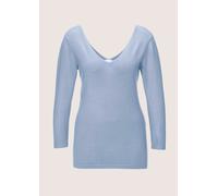 Longpullover MADELEINE "Pullover Figurbetonter Strickpullover, Viskose", Damen, Gr. 34, blau (himmelblau), Obermaterial: 65% Viskose CV. 35% Elasthan EL., Modern, normal, V-Ausschnitt, Pullover Longpu