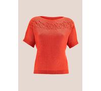 Longpullover MADELEINE "Pullover Halbarm-Pullover aus Baumwolle und Leinen", Damen, Gr. 34, orange (blutorange), Obermaterial: 50% Baumwolle CO. 50% Polyacryl PAN., Modern, normal, U-Boot-Ausschnitt,