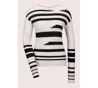 Longpullover MADELEINE "Pullover Intarsien-Pullover aus Schurwolle", Damen, Gr. 44/46, schwarz (schwarz, wollweiß), Obermaterial: 100% Schurwolle WV., Modern, normal, Pullover Longpullover (45075963-4