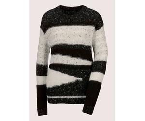 Longpullover MADELEINE "Pullover Intarsien-Pullover", Damen, Gr. 36/38, schwarz (schwarz, wollweiß), Obermaterial: 45% Polyacryl PAN. 30% Polyamid PA. 23% Alpaka WP. 1% metallisierte Fasern MTF. 1% Po