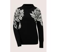 Longpullover MADELEINE "Pullover Jacquard-Pullover mit floralem Motiv", Damen, Gr. 36/38, schwarz, wollweiß, Modern, regular fit, Pullover Longpullover (50414568-36) schwarz, wollweiß