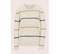 Longpullover MADELEINE "Pullover Kaschmir-Pullover mit Seide", Damen, Gr. 36/38, beige (wollweiß, kitt, marine), Modern, regular fit, Pullover Longpullover (24620310-36) wollweiß, kitt, marine