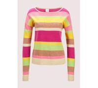 Longpullover MADELEINE "Pullover Kaschmir-Pullover mit Streifen", Damen, Gr. 48, orange (apricot, perlweiß, multicolor), Obermaterial: 100% Kaschmir WS., Modern, normal, Pullover Longpullover (8285685