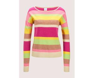 Longpullover MADELEINE "Pullover Kaschmir-Pullover mit Streifen", Damen, Gr. 48, orange (apricot, perlweiß, multicolor), Obermaterial: 100% Kaschmir WS., Modern, normal, Pullover Longpullover (8285685