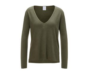 Longpullover MADELEINE "Pullover Kaschmirpullover mit V-Ausschnitt", Damen, Gr. 36/38, grün (khaki), Obermaterial: 100% Kaschmir WS., Modern, gerade, V-Ausschnitt, Pullover Longpullover (68600840-36)