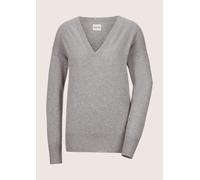 Longpullover MADELEINE "Pullover Kaschmirpullover mit V-Ausschnitt", Damen, Gr. 44/46, grau (silbergrau, melange), Obermaterial: 100% Kaschmir WS., Modern, V-Ausschnitt, Pullover Longpullover, Edles M