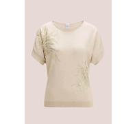 Longpullover MADELEINE "Pullover Kurzarm-Pullover mit glanzvollem Floral-Print", Damen, Gr. 40, weiß (perlweiß, multicolor), Obermaterial: 100% Baumwolle CO., Pullover Longpullover (99492219-40) perlw