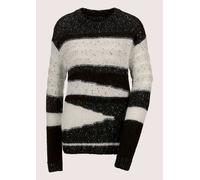 Longpullover MADELEINE "Pullover Langarm Intarsien-Pullover im Garnmix", Damen, Gr. 40/42, schwarz (schwarz, wollweiß), Obermaterial: 45% Polyacryl PAN. 30% Polyamid PA. 23% Alpaka WP. 1% metallisiert