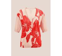 Longpullover MADELEINE "Pullover Pullover mit Blütenprint", Damen, Gr. 38, rot (koralle, rosé), Obermaterial: 60% Viskose CV. 40% Baumwolle CO., Modern, normal, Pullover Longpullover (31663949-38) kor