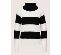 Longpullover MADELEINE "Pullover Rollkragen-Pullover", Damen, Gr. 44/46, schwarz (schwarz, wollweiß), Obermaterial: 25% Alpaka WP. 25% Polyamid PA. 25% Schurwolle WV. 25% Viskose CV., Modern, normal, 