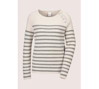 Longpullover MADELEINE "Pullover Rundhals-Pullover im Ringellook", Damen, Gr. 48, weiß (perlweiß, steingrau), Obermaterial: 90% Schurwolle WV. 10% Kaschmir WS., Pullover Longpullover (49628023-48) per