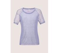 Longpullover MADELEINE "Pullover Rundhals-Pullover mit Ajour-Muster", Damen, Gr. 44/46, lila (hellamethyst), Obermaterial: 55% Polyacryl PAN. 25% Lyocell CLY. 10% Leinen LI. 10% Polyamid PA., Modern,