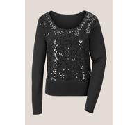 Longpullover MADELEINE "Pullover Rundhals-Pullover mit Pailletten", Damen, Gr. 36/38, schwarz, Obermaterial: 100% Schurwolle WV., Modern, normal, Pullover Longpullover (63257921-36) schwarz