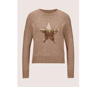 Longpullover MADELEINE "Pullover Rundhals-Pullover mit Stern", Damen, Gr. 40, gold (caramel, goldfarben), Obermaterial: 25% Alpaka WP. 25% Polyamid PA. 25% Schurwolle WV. 25% Viskose CV., Pullover Lon