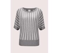 Longpullover MADELEINE "Pullover Sommerlicher Pullover mit Streifen", Damen, Gr. 34, weiß (steingrau, wollweiß, melange), Obermaterial: 100% Kaschmir WS., Modern, normal, Pullover Longpullover (397246