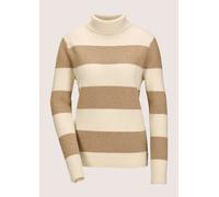 Longpullover MADELEINE "Pullover Stehkragen-Pullover mit Blockstreifen", Damen, Gr. 48, weiß (wollweiß, caramel, silberfarben), Obermaterial: 90% Schurwolle WV. 10% metallisierte Fasern MTF., Pullover