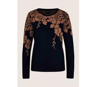 Longpullover MADELEINE "Pullover Strickpullover mit Blüten-Jacquard", Damen, Gr. 40/42, schwarz (dunkelblau, espresso), Modern, regular fit, Pullover Longpullover (95829163-40) dunkelblau, espresso