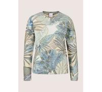 Longpullover MADELEINE "Pullover Strickpullover mit botanischem Print", Damen, Gr. 36/38, bunt (rauchblau, schilf, multicolor), Modern, regular fit, Pullover Longpullover (72770535-36) rauchblau, schi