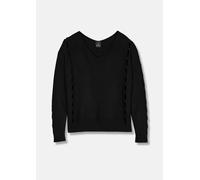 Longpullover MADELEINE "Pullover Strickpullover mit Cut-Outs und V-Ausschnitt", Damen, Gr. 40/42, schwarz, Obermaterial: 72% Viskose CV. 28% Polyester PES., Modern, normal, Pullover Longpullover (8404