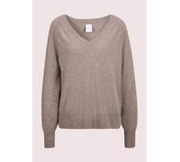 Longpullover MADELEINE "Pullover V-Pullover mit Kaschmir", Damen, Gr. 36/38, beige (cappuccino), Obermaterial: 90% Schurwolle WV. 10% Kaschmir WS., Modern, normal, V-Ausschnitt, Pullover Longpullover