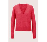 Longpullover MADELEINE "Pullover V-Pullover mit Pointelle-Muster", Damen, Gr. 48, rot (rot, melange), Obermaterial: 55% Leinen LI. 45% Baumwolle CO., Modern, normal, V-Ausschnitt, Pullover Longpullove