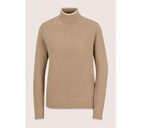 Longpullover MADELEINE "Pullover Wollpullover mit Stehkragen & Perlfang", Damen, Gr. 44/46, beige (caramel, melange, wollweiß), Modern, regular fit, Pullover Longpullover (47408027-44) caramel, melang