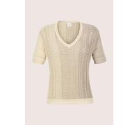 Longpullover MADELEINE "Strickpullover Ajourshirt mit Glanzeffekt", Damen, Gr. 44/46, weiß (perlweiß, cappuccino), Obermaterial: 76% Baumwolle CO. 19% Viskose CV. 5% metallisierte Fasern MTF., Modern,