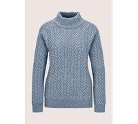 Longpullover MADELEINE "Strickpullover Eleganter Baumwollpullover mit Zopfmuster", Damen, Gr. 36/38, blau (rauchblau, melange), Modern, hoch geschlossener Ausschnitt, Pullover Longpullover, Allover Zö