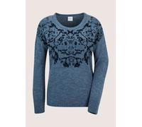 Longpullover MADELEINE "Strickpullover Eleganter Jacquard-Pullover mit Rundhals", Damen, Gr. 40/42, blau (rauchblau, nebelblau), Obermaterial: 57% Polyacryl PAN. 29% Polyamid PA. 7% Viskose CV. 7% Wol