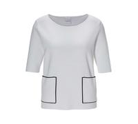 Longpullover MADELEINE "Strickpullover Eleganter Viskosepullover mit Rundhals", Damen, Gr. 36, weiß (weiß, schwarz), Obermaterial: 65% Viskose CV. 35% Polyamid PA., Pullover Longpullover (34053040-36)