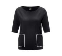 Longpullover MADELEINE "Strickpullover Eleganter Viskosepullover mit Rundhals", Damen, Gr. 44, schwarz (schwarz, weiß), Obermaterial: 65% Viskose CV. 35% Polyamid PA., Pullover Longpullover (89302949-