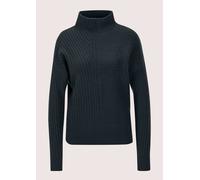 Longpullover MADELEINE "Strickpullover Eleganter Wollpullover mit Stehkragen", Damen, Gr. 40/42, blau (marine), Obermaterial: 90% Schurwolle WV. 10% Kaschmir WS., Modern, Pullover Longpullover, Muster