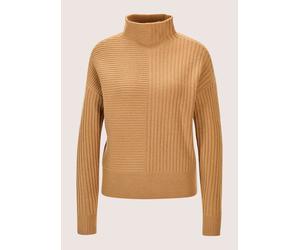 Longpullover MADELEINE "Strickpullover Eleganter Wollpullover mit Stehkragen", Damen, Gr. 40/42, braun (caramel), Obermaterial: 90% Schurwolle WV. 10% Kaschmir WS., Modern, Pullover Longpullover, Must