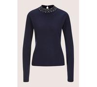Longpullover MADELEINE "Strickpullover Eleganter Wollpullover mit Stehkragen", Damen, Gr. 48, blau (marine), Obermaterial: 90% Schurwolle WV. 10% Kaschmir WS., Modern, Pullover Longpullover, mit Dekos