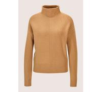 Longpullover MADELEINE "Strickpullover Eleganter Wollpullover mit Stehkragen", Damen, Gr. 48, braun (caramel), Obermaterial: 90% Schurwolle WV. 10% Kaschmir WS., Modern, Pullover Longpullover, Musterm