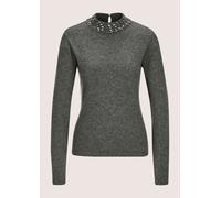 Longpullover MADELEINE "Strickpullover Eleganter Wollpullover mit Stehkragen", Damen, Gr. 48, grau (bleigrau, melange), Obermaterial: 90% Schurwolle WV. 10% Kaschmir WS., Modern, Pullover Longpullover