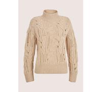 Longpullover MADELEINE "Strickpullover Eleganter Wollpullover mit Zopfmuster", Damen, Gr. 44/46, beige (beige, wollweiß, melange), Obermaterial: 90% Schurwolle WV. 10% Kaschmir WS., Modern, Pullover L