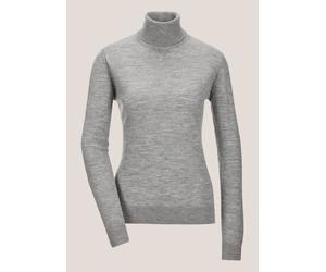 Longpullover MADELEINE "Strickpullover Feinstrickpullover mit Rollkragen", Damen, Gr. 36/38, grau (graphit, melange), Obermaterial: 100% Schurwolle WV., Modern, normal, Rollkragen, Pullover Longpullov