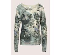 Longpullover MADELEINE "Strickpullover Glattstrickpullover mit Allover-Print", Damen, Gr. 34, weiß (wollweiß, marine, multicolor), Obermaterial: 83% Viskose CV. 17% Polyamid PA., Modern, Pullover Long