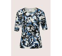 Longpullover MADELEINE "Strickpullover Glattstrickpullover mit Unikat-Print", Damen, Gr. 40/42, weiß (weiß, marine, multicolor), Obermaterial: 71% Viskose CV. 29% Polyamid PA., Modern, Pullover Longpu