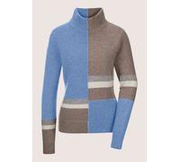 Longpullover MADELEINE "Strickpullover Intarsienpullover mit Stehkragen", Damen, Gr. 48, blau (gletscherblau, multicolor), Obermaterial: 25% Alpaka WP. 25% Polyamid PA. 25% Schurwolle WV. 25% Viskose