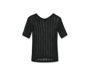 Longpullover MADELEINE "Strickpullover Luftiger Sommerpullover mit Ajour-Muster", Damen, Gr. 36/38, schwarz, Obermaterial: 75% Baumwolle CO. 25% Polyamid PA., Modern, gerade, U-Boot-Ausschnitt, Pullov